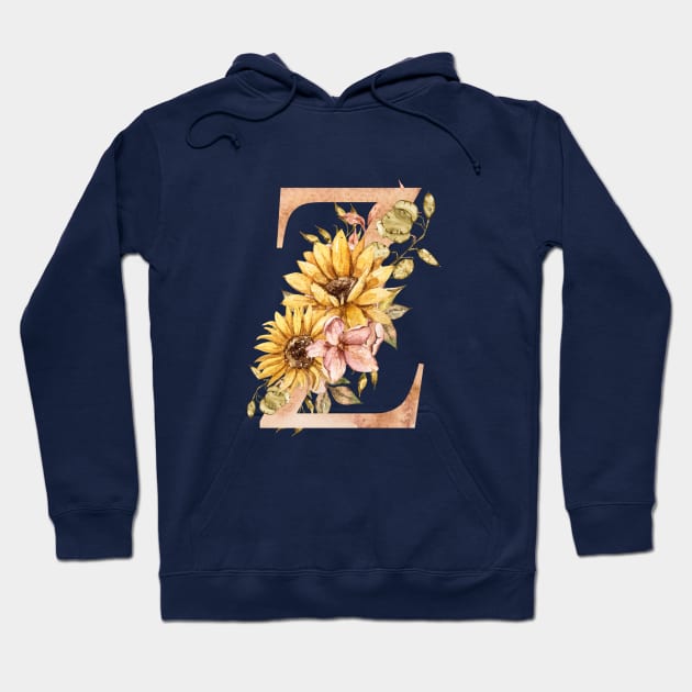 Watercolor sunflower bouquet monogram letter Z Hoodie by tiana geo